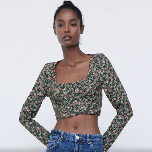 Zara Floral Print Bustier Crop-top - Picture 1 of 6
